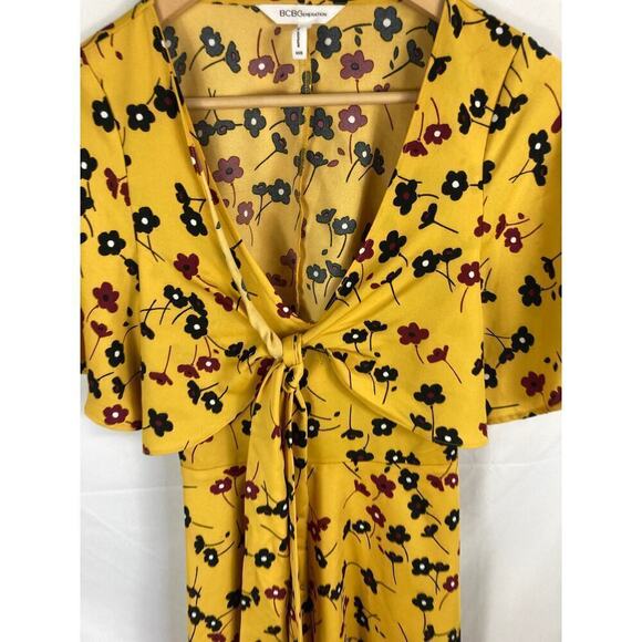 BCBGeneration Floral bow Tie Short Sleeve Dress Yellow Size XXS - Picture 5 of 9